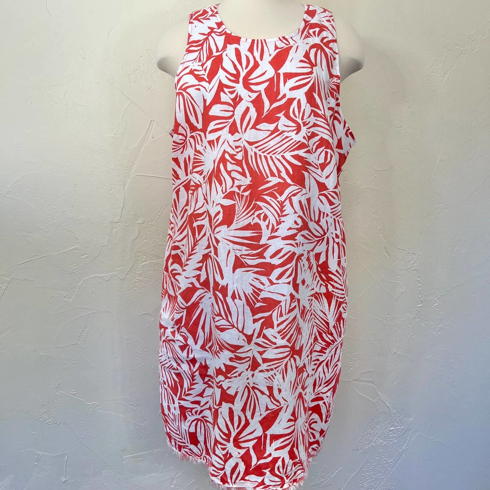 Orange and White Tropical Print Sleeveless Dress